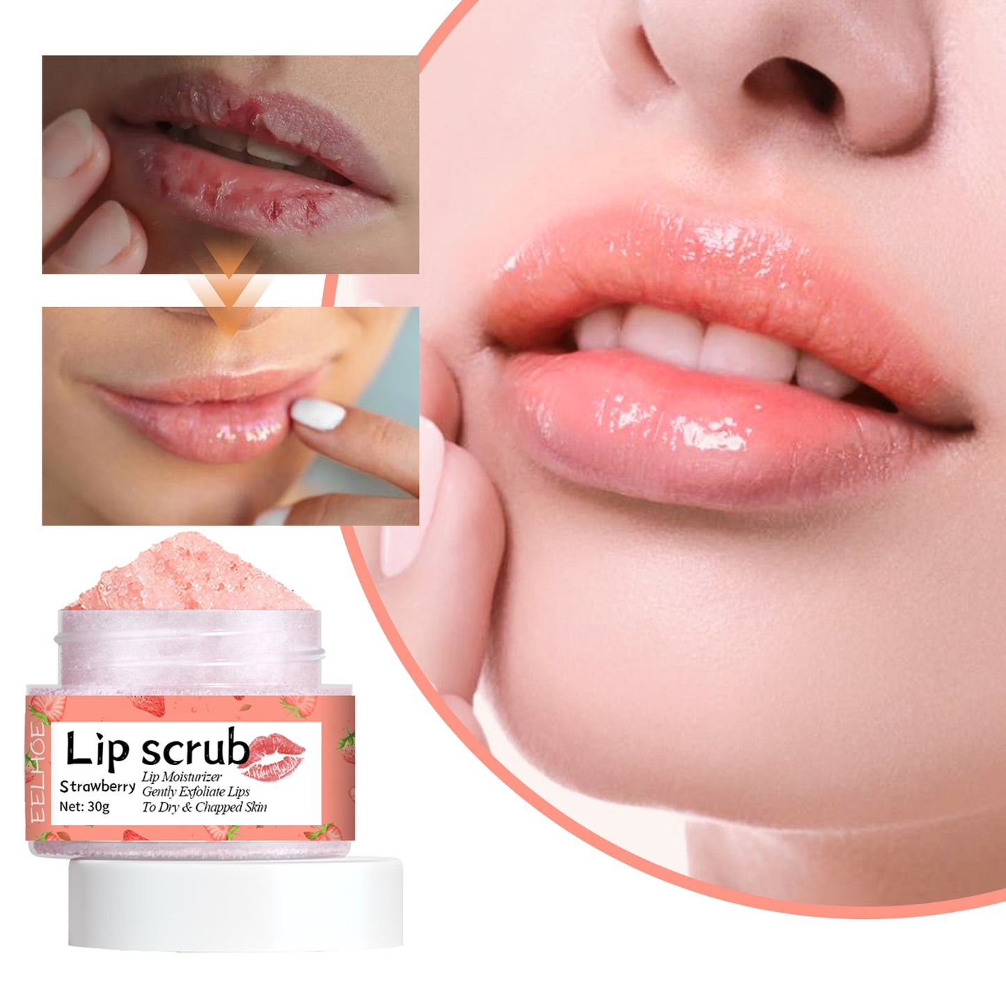 EELHOE Strawberry Lip Scrub, Moisturize Lips, Prevent Dry Crack, Moisturize Dead Skin, and Fade the Corners of Lips