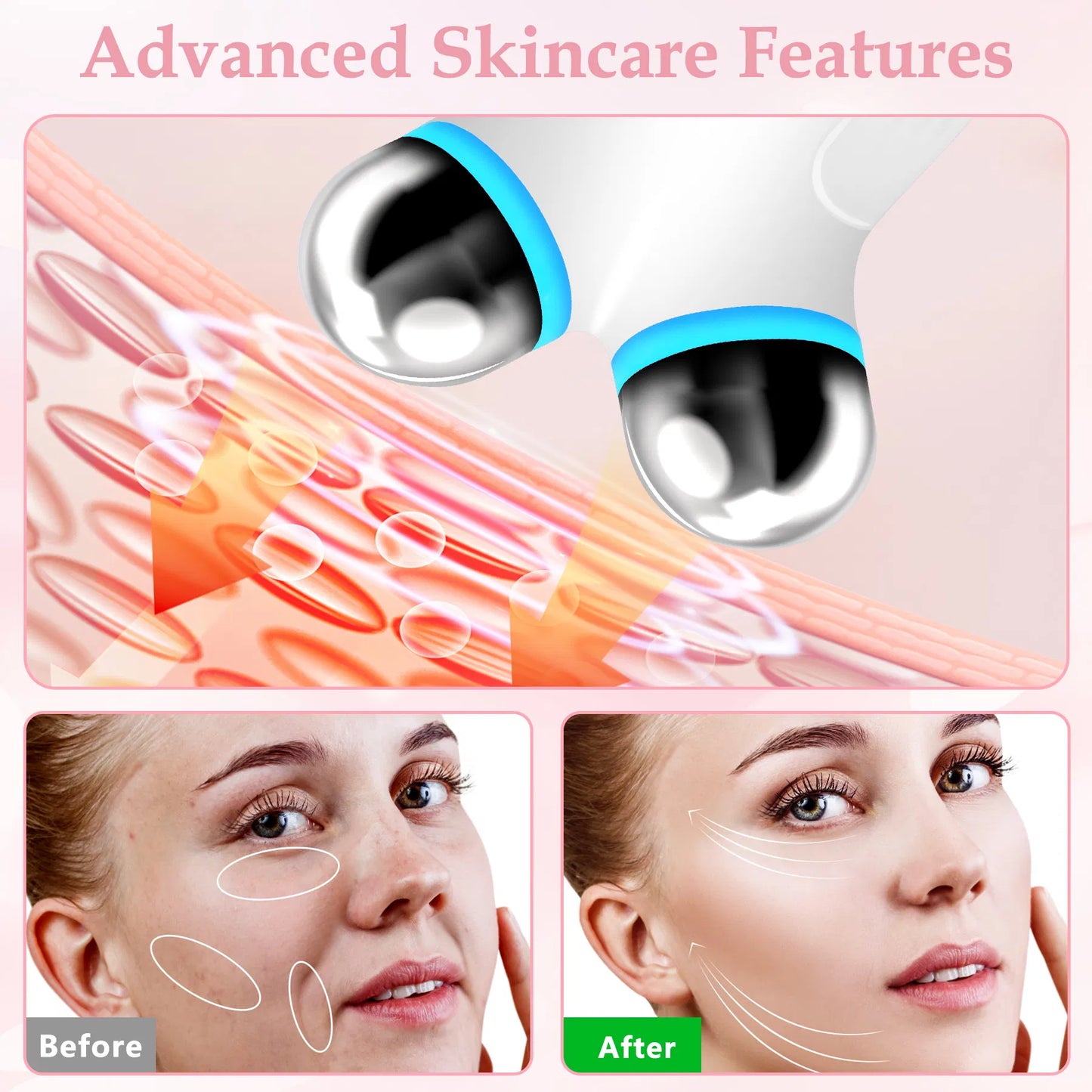 Anti Aging and Wrinkles Microcurrent Facial Device, Boost Skin Care Products Absorption - White