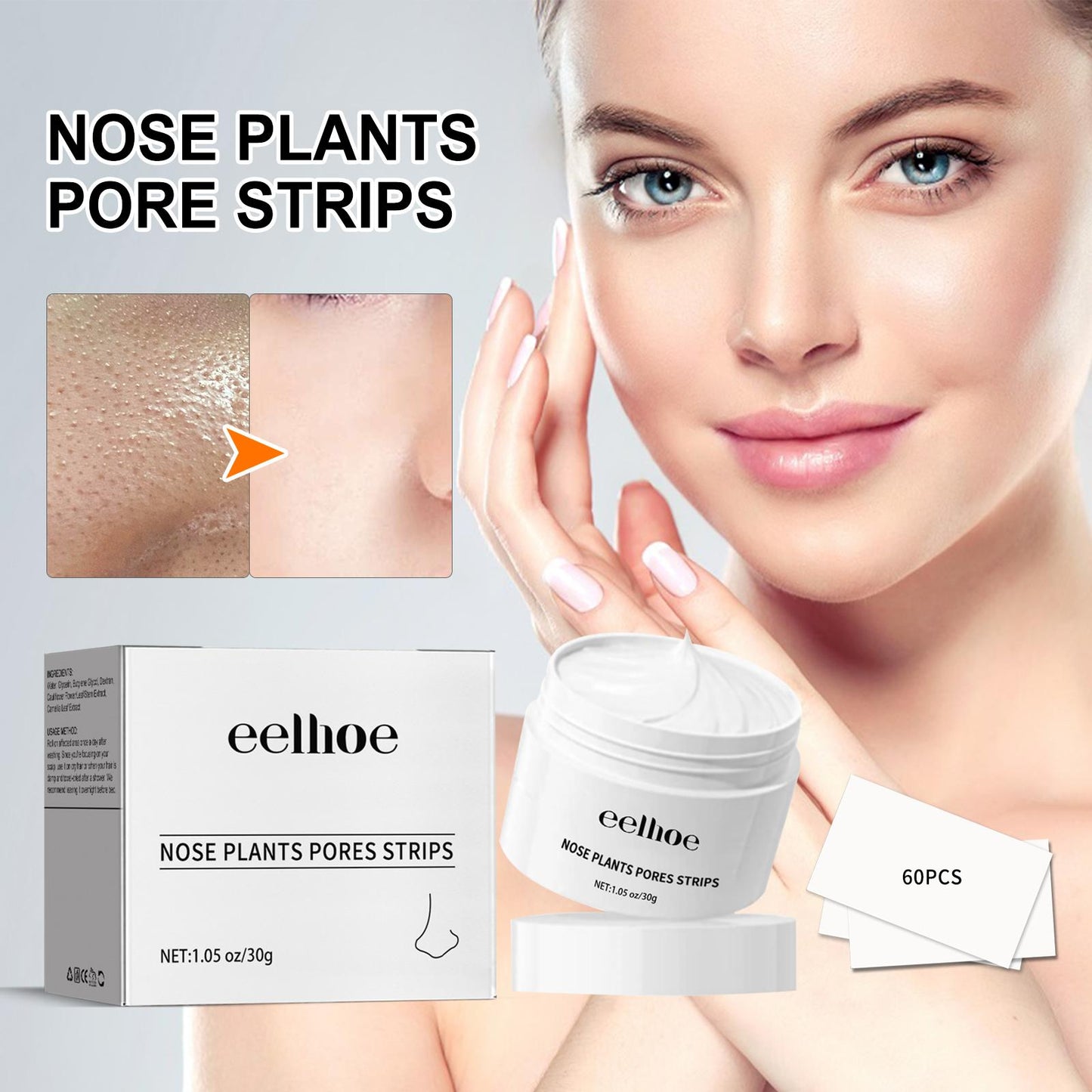 Blackhead Cleansing Cream Exfoliating, Cleaning and Repairing Pores Solve Skin Oil, Blackhead and Acne Problems Peel-Off Nose Patch