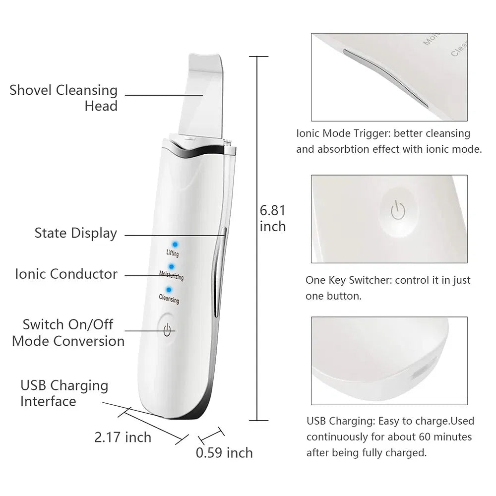 3-In-1 Ultrasonic Facial Spatula for Deep Cleansing, Electric Ultrasonic Skin Scrubber