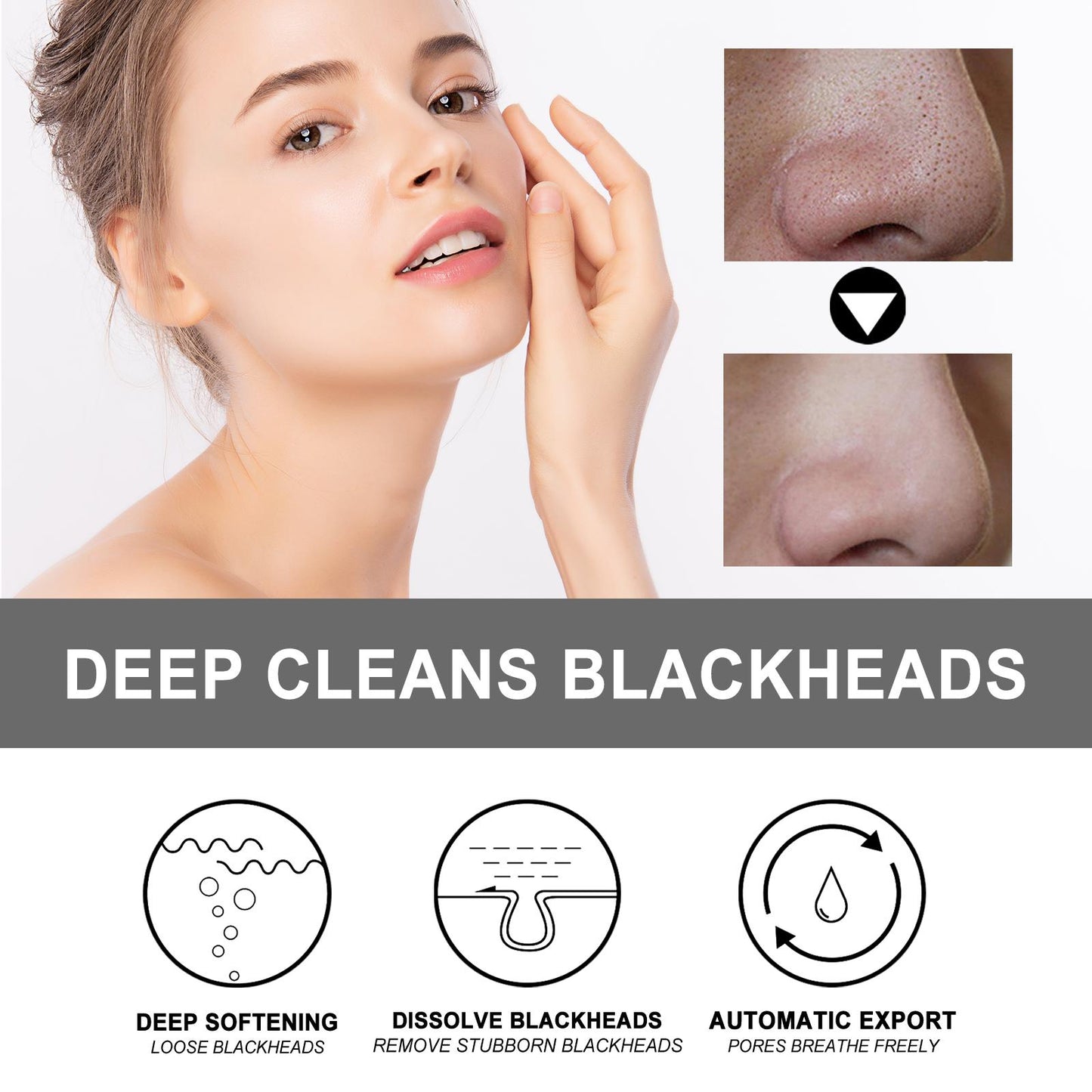Blackhead Cleansing Cream Exfoliating, Cleaning and Repairing Pores Solve Skin Oil, Blackhead and Acne Problems Peel-Off Nose Patch