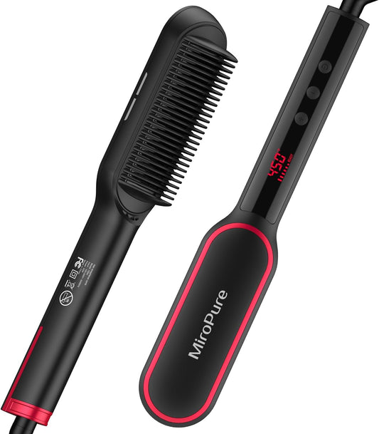 Hair Straightener Brush, One-Step Straightening Brush with 50M Negative Ions, 13 Temp Settings & LED Display, Dual Voltage, Straightening Comb with Anti-Scald Design, Gifts for Women Adjustable Comfor