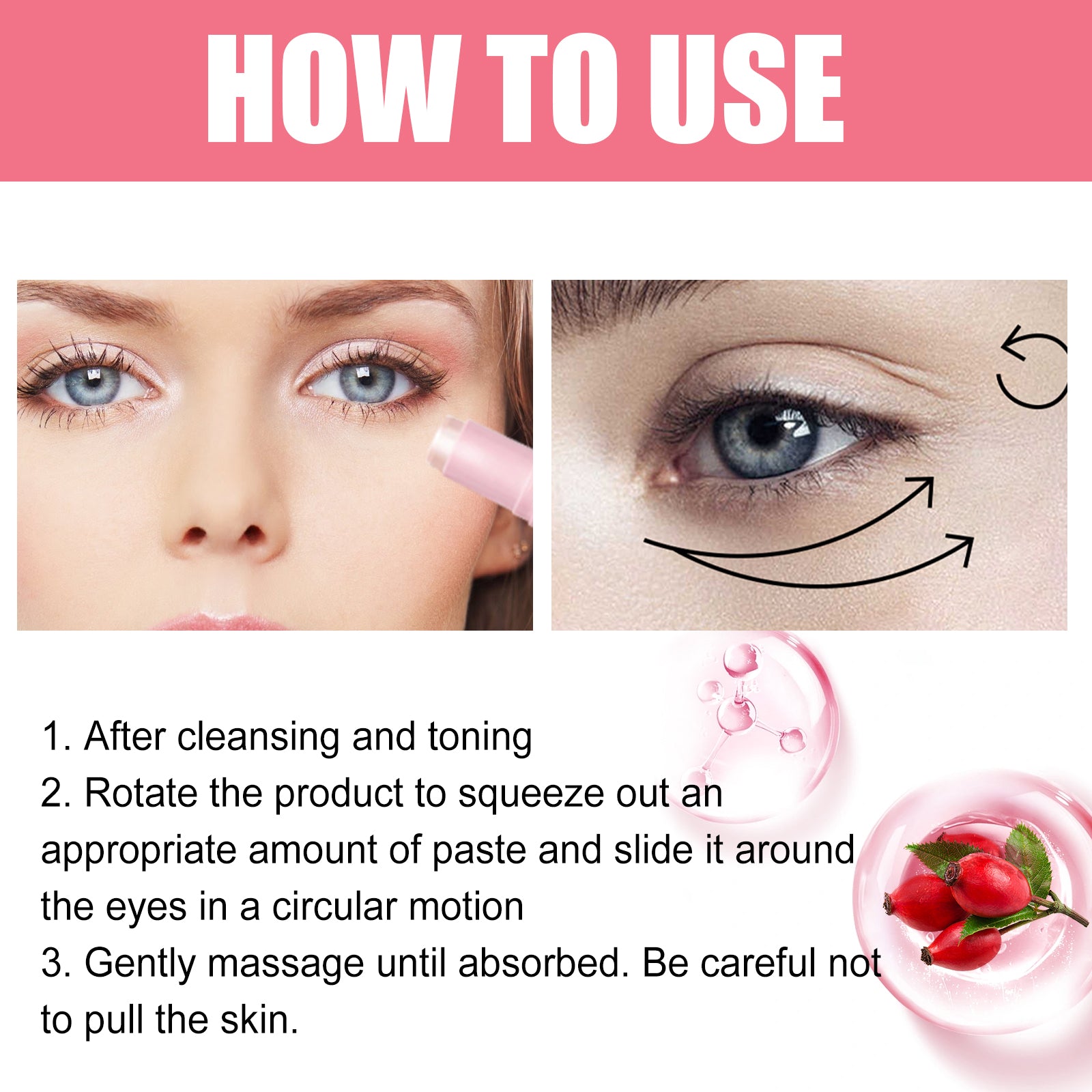 Rosehip Eye Stick, Hydrating Eye Stick Multi Balm Eye Brightener Stick, Fade Fine Lines and Firm Skin Perfect Valentine'S Day Gift for Girlfriends, Wives, Female Friends