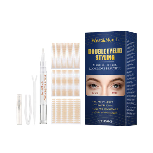 West&Month Double Eyelid Tape - Invisible, No-Glue, Natural Mesh Adhesive, Activates with Water, Beautiful Eyes, Olive Shaped Lace