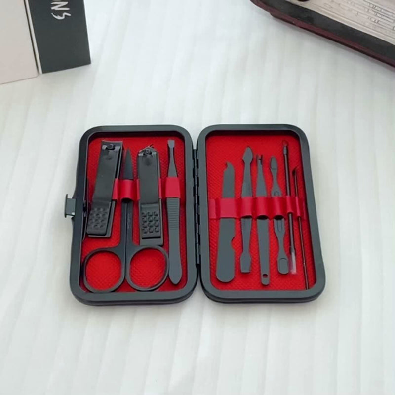 10-Piece Black Nail Clipper Set with Travel Case, Professional Cuticle Nippers and Nail Clippers, Complete Grooming Kit for Home and Travel