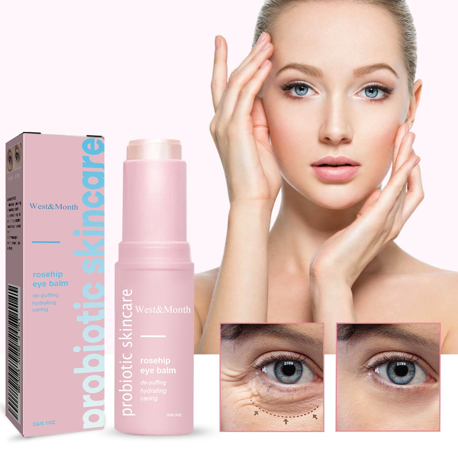 Rosehip Eye Stick, Hydrating Eye Stick Multi Balm Eye Brightener Stick, Fade Fine Lines and Firm Skin Perfect Valentine'S Day Gift for Girlfriends, Wives, Female Friends
