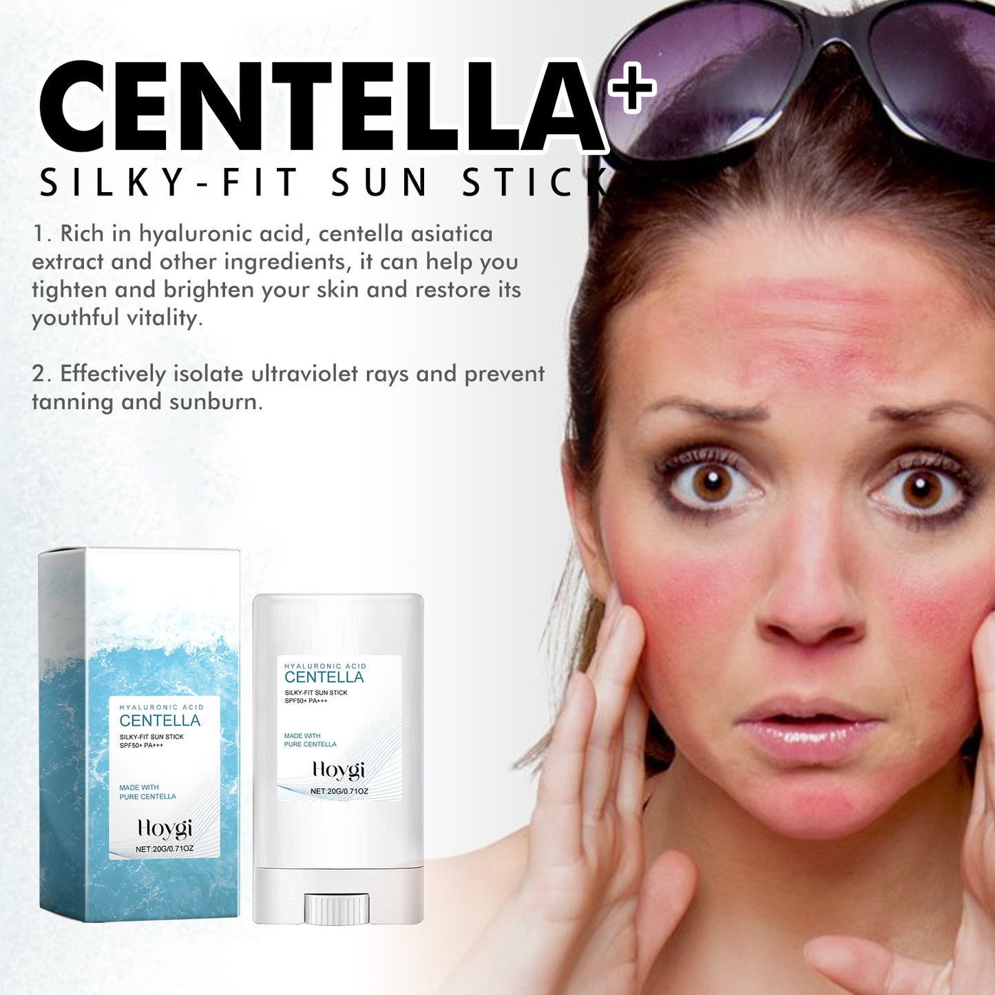 Hoygi Hyaluronic Acid Sunscreen Stick Gentle Moisturizing UV Protection for Sunburned and Reddened Skin