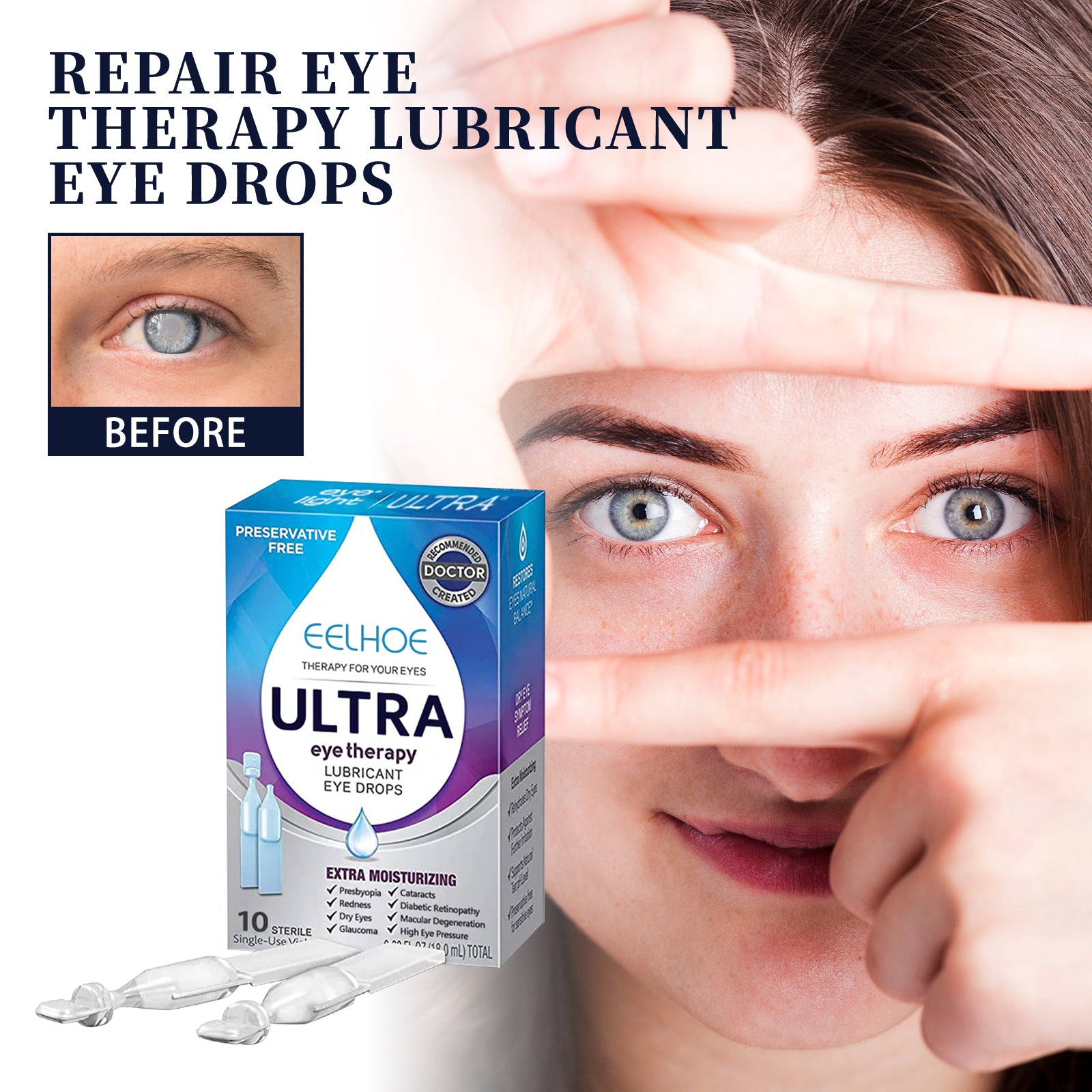 EELHOE Eye Drops Relieve Redness and Blurred Eyes Eye Fatigue Dryness Blurred Vision Moisturizing Eye Care Solution